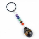 1.0 Inch Hand Carved Beetle Gemstone Pendant Keychain 7 Chakra Beads Chain  #KC2315S-A4