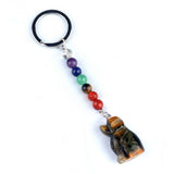 1.0 Inch Hand Carved Dog Gemstone Pendant Keychain 7 Chakra Beads Chain #KC2316S-A4