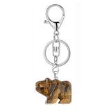 Hand-Carved Gemstone Bear Pendant Keychain – 25MM Natural Crystal Animal Charm with Sturdy Lobster Clasp, Perfect Key Ring Accessory for Bags & Purses #KC2324S-A3