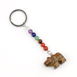 Gemstone Bear Pendant Keychain Hand Carved 25MM Animal Keyring 7 Chakra Beads Chain Accessories for Bag #KC2324S-A4
