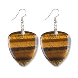 Hand-Polished Gemstone Guitar Pick Pendant Dangle Earrings Unique Crystal Jewelry PE2030