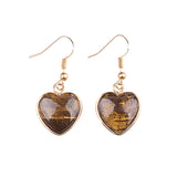 Natural Heart Gemstone Dangle Earrings - 15mm Polished Crystal Healing Pendant Charms, Dainty Gold Drop Earrings for Women & Girls