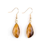 Gold Facted Teardrop Gemstone Pendant Dangle Earring for Women Girls