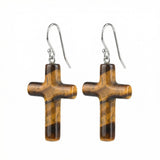 Natural Gemstone Cross Drop Earrings for Women – 27x40mm Tumbled Stone Pendant Earrings with Silver Hook, Religious Jewelry for Faith, Fashion & Daily Wear – Multiple Colors Available