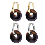 Natural 18MM Healing Gemstone Coin Pendant Drop Earrings for Women Stone Gold Dangle Ear Jewelry