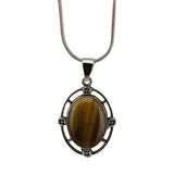 Silver Oval Gemstone Pendant Neckklace with Snake Chain #SN1502S