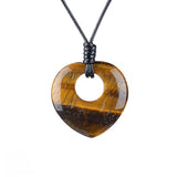 40mm Natural Gemstone Heart Pendant Necklace - Adjustable Black Rope, Healing Crystal Jewelry for Women & Men