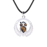 Silver Owl Gemstone Pendant Necklace #SN1759 Crescent Frame Cute Bird Animal Jewelry