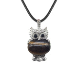 Vintage Silver Owl Gemstone Pendant Necklace #SN1760