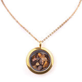 Round Gold Gawu Box Pendant with Chip Stone Stainless Steel Floating Locket Crystal Specimen Keepe Custom for Keepsakes & Healing Stones