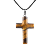 Natural Gemstone Cross Pendant Necklace for Women Men 45CM Black Rope Chain 27x40mm Stone Charms