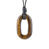 Hand-Polished Hollow O-Shape Gemstone Pendant, 25×40mm Adjustable Rope Necklace, Unique Natural Crystal Daily Wear Jewelry