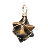 20mm Natural Gemstone Merkaba Star Pendant, Gold Wire Wrapped Crystal Charm for Jewelry Making