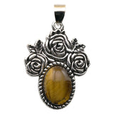 Silver Rose Flower Oval Gemstone Pendant for Making Jewelry#SP1503S-10X14mm Stone Cab Pendant Jewelry