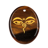 35x45mm Oval Natural Gemstone Pendant, Engraved Buddha's Contemplative Eye, Polished Crystal Disc Charm for Spiritual Jewelry, Necklace Making