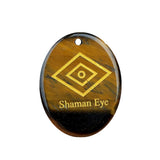 35x45mm Oval Natural Gemstone Pendant, Engraved "The Shaman's Eye", Polished Crystal Disc Charm for Spiritual Jewelry, Necklace Making