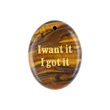 Oval Gemstone Pendants, Engraved "I Want It I Got It" Inspirational Quote, Natural Stone Charm Pendants for DIY Jewelry Making, Necklace Bracelet Crafts, 35x45mm