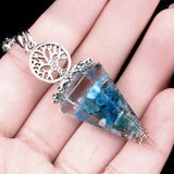 Chips Gemstone Tree of Life Resin Pendulum Wtih 7 Chakra Stone Chain hexagonal pyramid Pendant