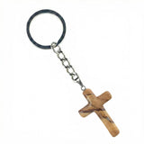 Handmade Natural Gemstone Cross Pendant Keychain, Carved Christian Cross Key Accessories for Women Men, Religious Gift, Jewelry Key Chain 27x40mm