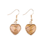 Natural Heart Gemstone Dangle Earrings - 15mm Polished Crystal Healing Pendant Charms, Dainty Gold Drop Earrings for Women & Girls
