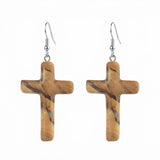 Natural Gemstone Cross Drop Earrings for Women – 27x40mm Tumbled Stone Pendant Earrings with Silver Hook, Religious Jewelry for Faith, Fashion & Daily Wear – Multiple Colors Available