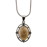 Silver Oval Gemstone Pendant Neckklace with Snake Chain #SN1502S