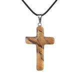 Natural Gemstone Cross Pendant Necklace for Women Men 45CM Black Rope Chain 27x40mm Stone Charms