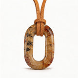 Hand-Polished Hollow O-Shape Gemstone Pendant, 25×40mm Adjustable Rope Necklace, Unique Natural Crystal Daily Wear Jewelry