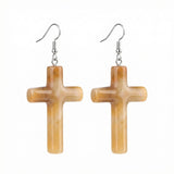Natural Gemstone Cross Drop Earrings for Women – 27x40mm Tumbled Stone Pendant Earrings with Silver Hook, Religious Jewelry for Faith, Fashion & Daily Wear – Multiple Colors Available