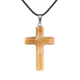 Natural Gemstone Cross Pendant Necklace for Women Men 45CM Black Rope Chain 27x40mm Stone Charms