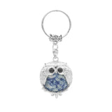 Silver Owl Gemstone Pendant  Bird Animal Keychain KC1758S