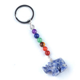 1 Inch Rhinoceros Gemstone Pendant Keychain 7 Chakra Beads Chain #KC2306S-A4