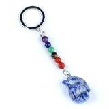 1 Inch Hand-Carved Penguin Gemstone Pendant Keychain 7 Chakra Beads Chain #KC2313S-A4