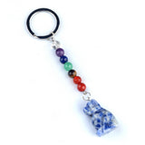 1.0 Inch Hand Carved Dog Gemstone Pendant Keychain 7 Chakra Beads Chain #KC2316S-A4
