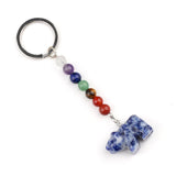 Gemstone Bear Pendant Keychain Hand Carved 25MM Animal Keyring 7 Chakra Beads Chain Accessories for Bag #KC2324S-A4