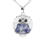 Silver Owl Gemstone Necklace SN1758S Bird Animal Pendant with 45CM 0 Chain