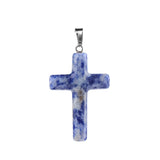 Natural Gemstone Cross Pendant for Jewelry Making DIY Necklace 27X40mm