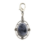 Silver Oval Gemstone Pendant Charms Tag #SP1502S-BT Stone Keychain for Bag