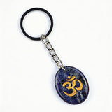 Oval Gemstone Disc Keychain– Carved with Custom Words & Symbol -"3D & OM"