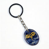 Oval Gemstone Disc Keychain– Carved with Custom Words & Symbol -"The Buddha's Contemplative Eye"