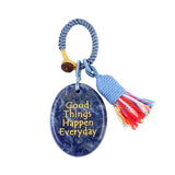 Good Things Happen Everyday Natural Crystal Keychain - Positive Affirmation Palm Stone with Tassel, Multi-Stone Options for Bag/Car Decor #KC1964