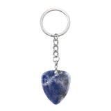 Natural Gemstone Guitar Pick Keychain with Simple Key Chain 27x32MM Crystal Pendant KC2030
