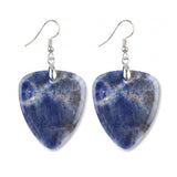 Hand-Polished Gemstone Guitar Pick Pendant Dangle Earrings Unique Crystal Jewelry PE2030