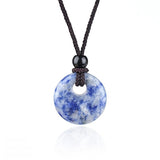 20MM Natural Gemstone Coin Pendant Necklace with Adjustable Rope Chain