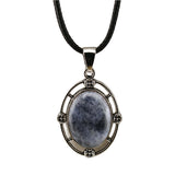Silver Oval Gemstone Necklace 45CM Black Cord #SN1502S Crystal Pendant 13X18mm Cabs