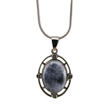 Silver Oval Gemstone Pendant Neckklace with Snake Chain #SN1502S