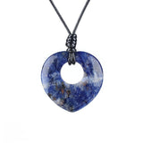 40mm Natural Gemstone Heart Pendant Necklace - Adjustable Black Rope, Healing Crystal Jewelry for Women & Men