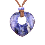 40mm Heart Gemstone Pendant Necklace Adjustable Rope