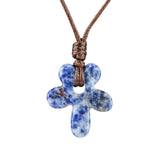 Natural Gemstone Flower Pendant Necklace - 35mm adjustable