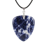 Hand-Polished Gemstone Guitar Pick Necklace with 18Inch Black Rope SN2030